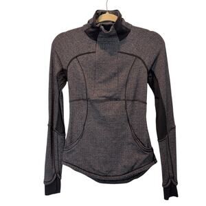 Lululemon Women's Sz 4 Base Runner 1/2 Zip Sweatshirt Grey Heathered Herringbone